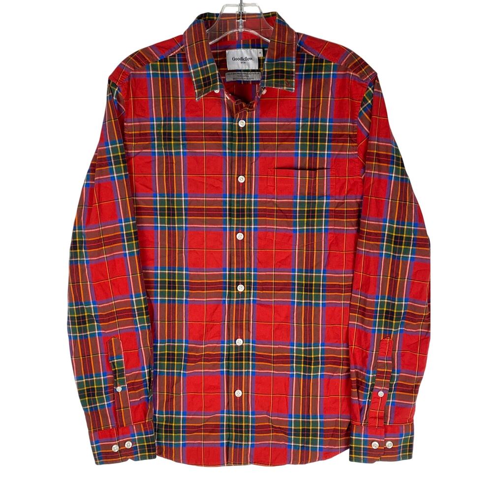 Goodfellow Tartan Plaid Poplin Button Shirt Mens M Slim Preppy Heritage Classic
